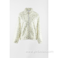 white fake fur jacket with elastic cuff